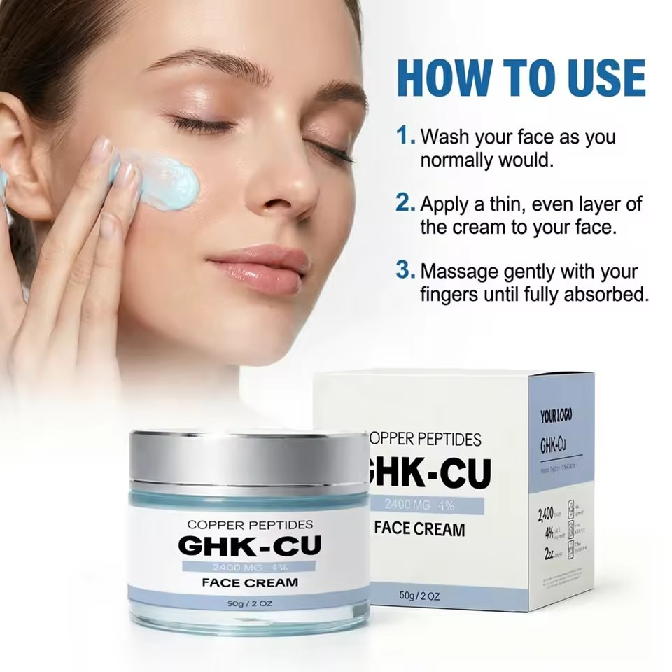 Crema facial de péptido de cobre Ghk-Cu, cuidado de la piel herbal natural, humectante