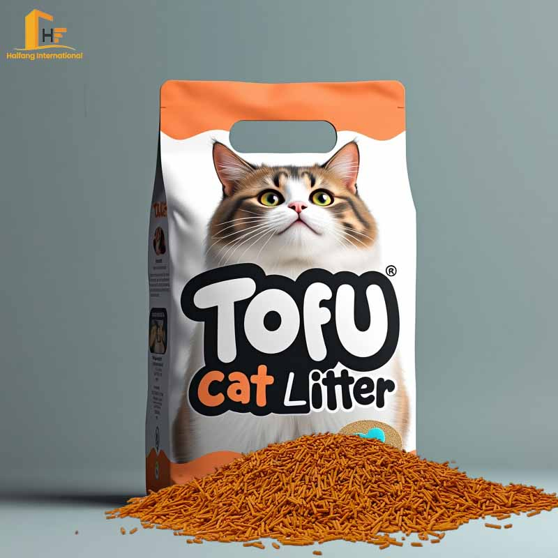Precio al por mayor de Haifang OEM/ODM arena para gatos de grano de pino aglomerante, cristal natural, arena para gatos de maíz, biodegradable y flushable, arena para gatos de tofu natural