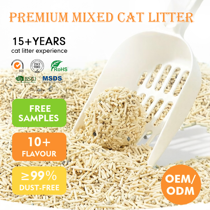 Arena para gatos de tofu y bentonita personalizada y premium
