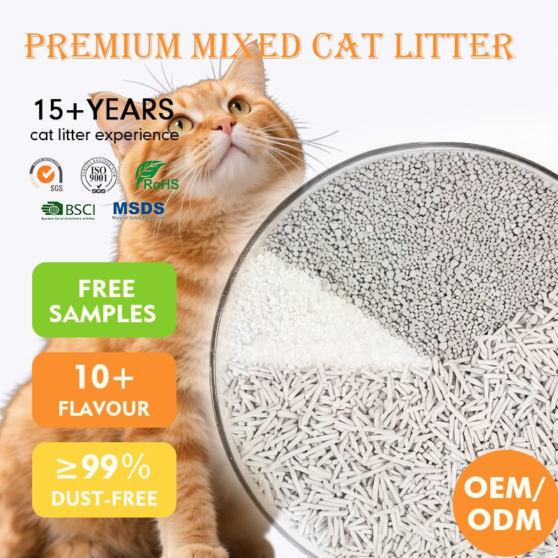 Arena para gatos de tofu y bentonita personalizada y premium