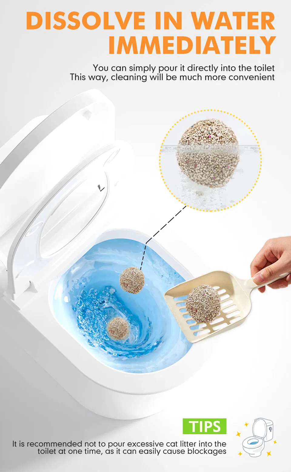 Arena para gatos de bentonita ecológica biodegradable para uso en el hogar