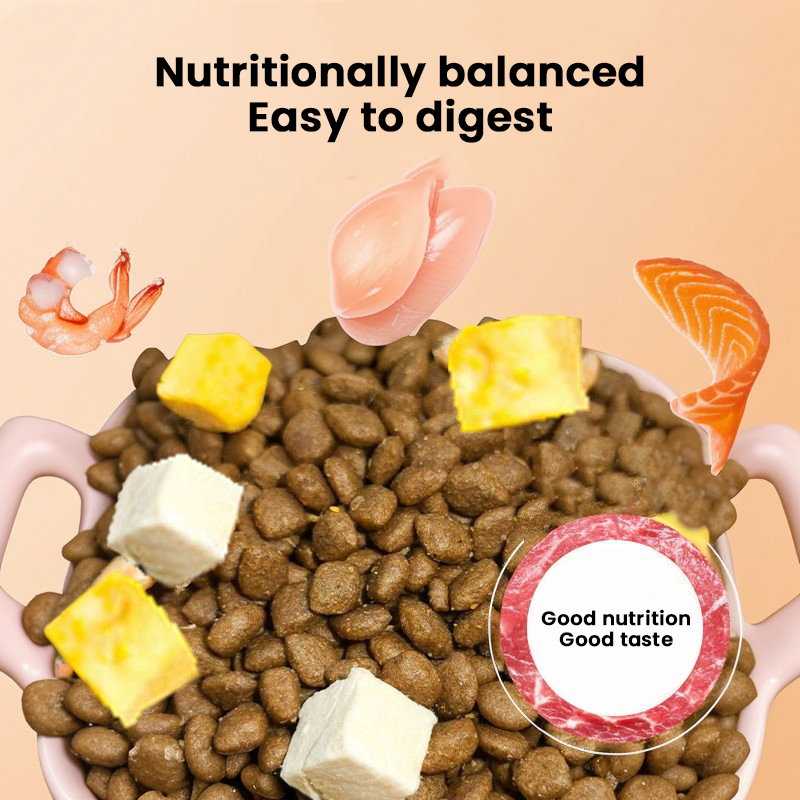 Nuevo alimento para gatos de llegada, fábrica de empaques personalizados, sabor liofilizado, producto natural crudo, alimento para mascotas, pollo, alimentos secos para gatos