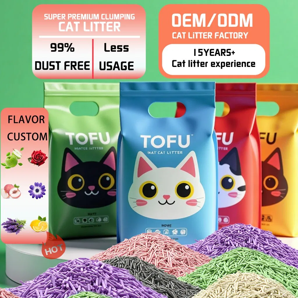 OEM/ODM Alta Calidad y Bajo Precio A Granel Arena para Gatos de Tofu Súper Absorbente Sin Aglomeración Bajo Consumo Arena de Limpieza