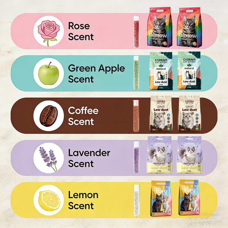 Venta al por mayor de fábrica de arena para gatos personalizable, arena para gatos de tofu, arena para gatos de bentonita, arena para gatos de yuca, arena para gatos de gel de sílice, arena para gatos mixta