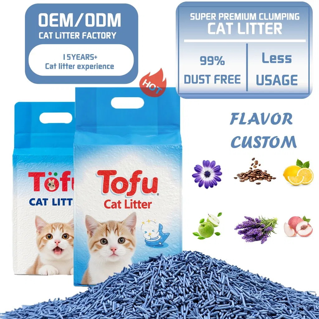 Muestra gratuita de suministros para mascotas al por mayor, fábrica de origen, nuevo embalaje, eco arena para gatos de tofu