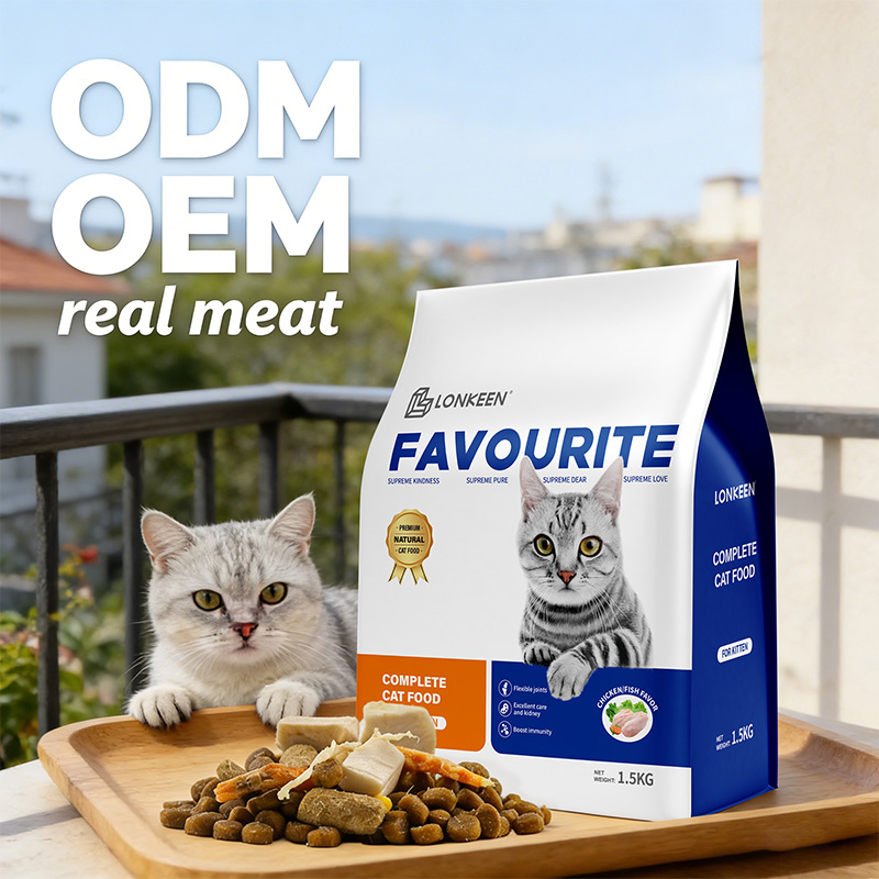 500g Comida seca para gatos de sabor pollo y pescado fresco sin granos en varias formas