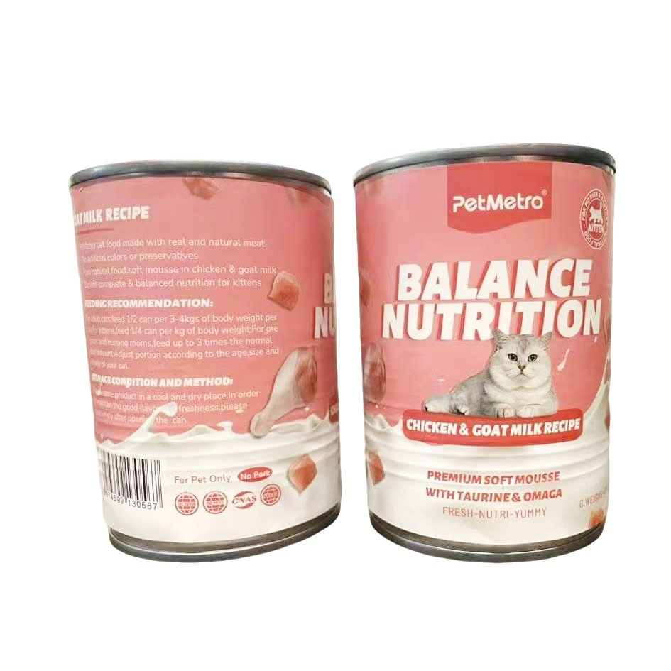 Mousse de pollo alto en proteínas con leche de cabra añadida que apoya el desarrollo cerebral y el crecimiento diario para gatos jóvenes, comida húmeda para gatitos