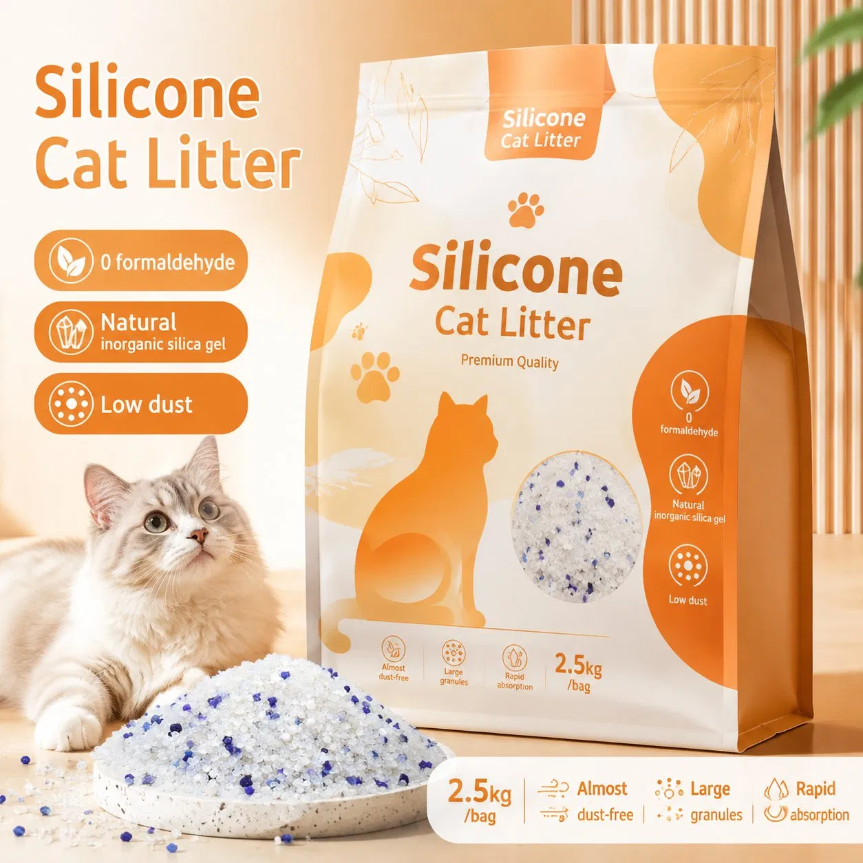 Proveedor Orgánico Mayorista de Productos de Belleza Arena para Gatos Nala Arena para Gatos Autolimpiante de Rápido Agrupamiento OEM Gel de Silica Cristal para Gatos