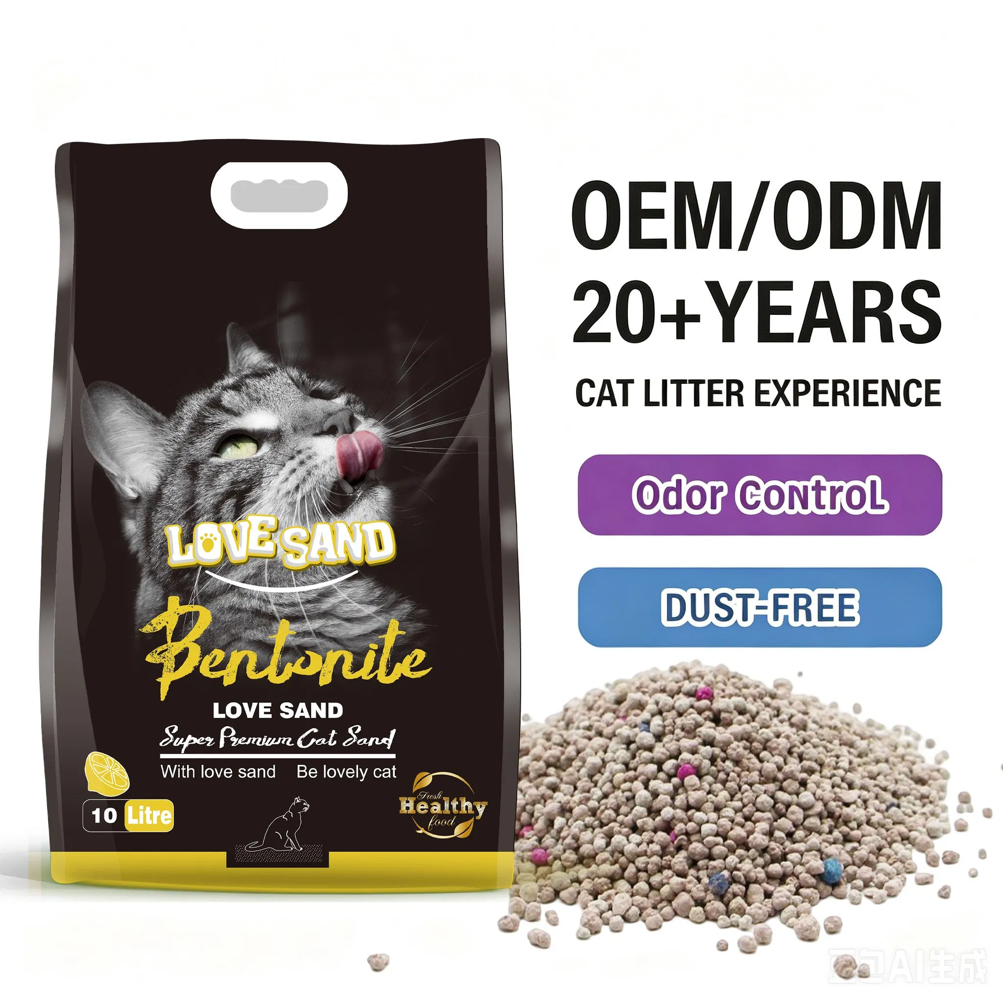 OEM Granel Arena para Gatos Venta al por Mayor Arcilla Bentonita Arena para Gatos Aglomerante