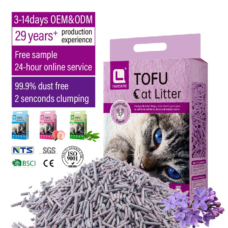 Arena para gatos de tofu biodegradable natural con aglomeración de bajo polvo