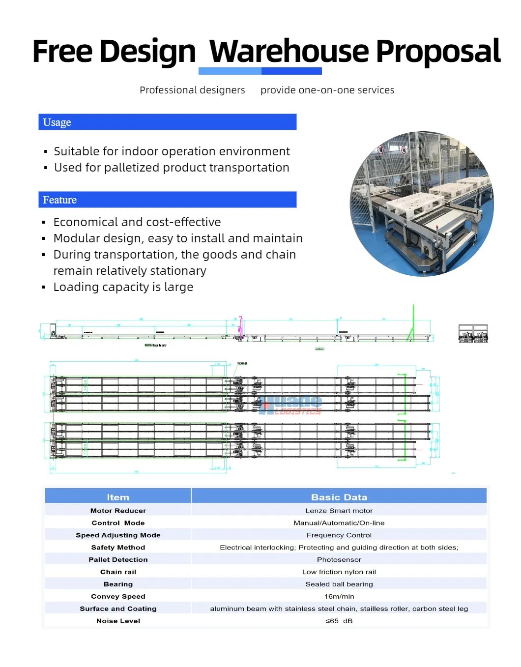 High Capacity Industrial Pallet Conveyor System for Continuous Transport in Production Lines