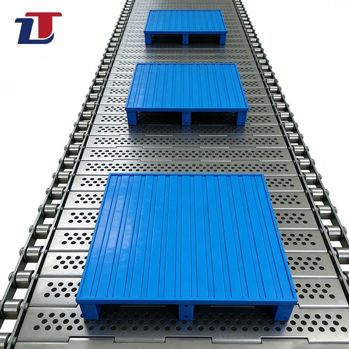 Heavy Duty High Load Capacity Impact Resistant Heavy Material Transport Stainless Steel Plate Link Conveyor Belt for Pallet Box
