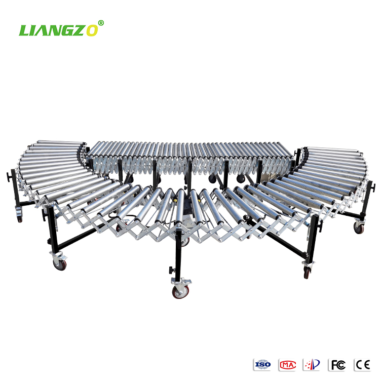 Liangzo Flexible Carbon Steel Conveyor Unpowered Expandable Roller Conveyor for Smooth Box Movement and Handling