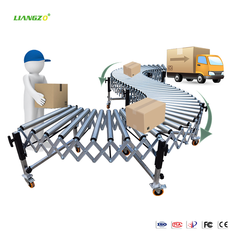 Liangzo Flexible Stainless Steel Conveyor Unpowered Retractable Roller Conveyor for Unloading