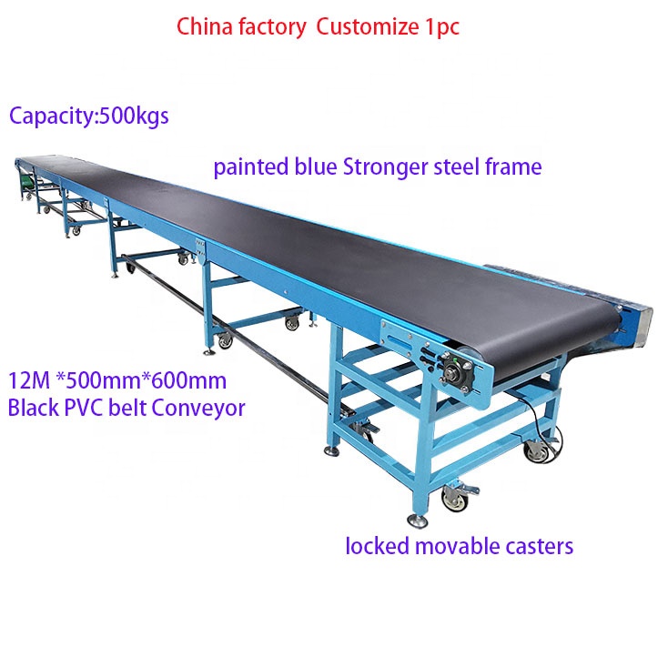 Heavy-duty Logistics and Express Delivery Blue Steel Frame Factory Custom Rubber Belt Conveyor Warehouse Packages Transportation
