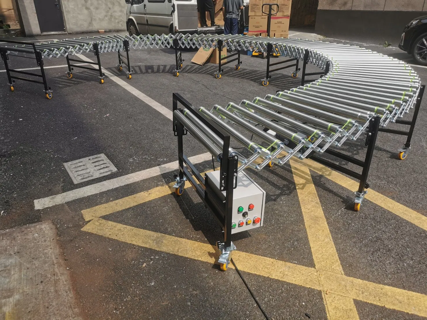 Motorized Flexible Expandable Galvanized Steel Roller Conveyor System