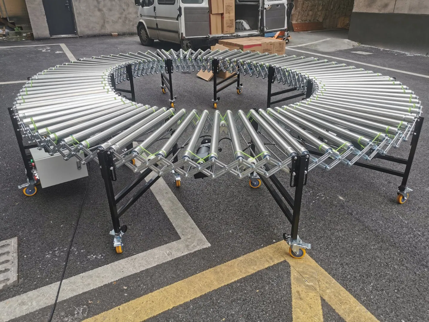 Motorized Flexible Expandable Galvanized Steel Roller Conveyor System