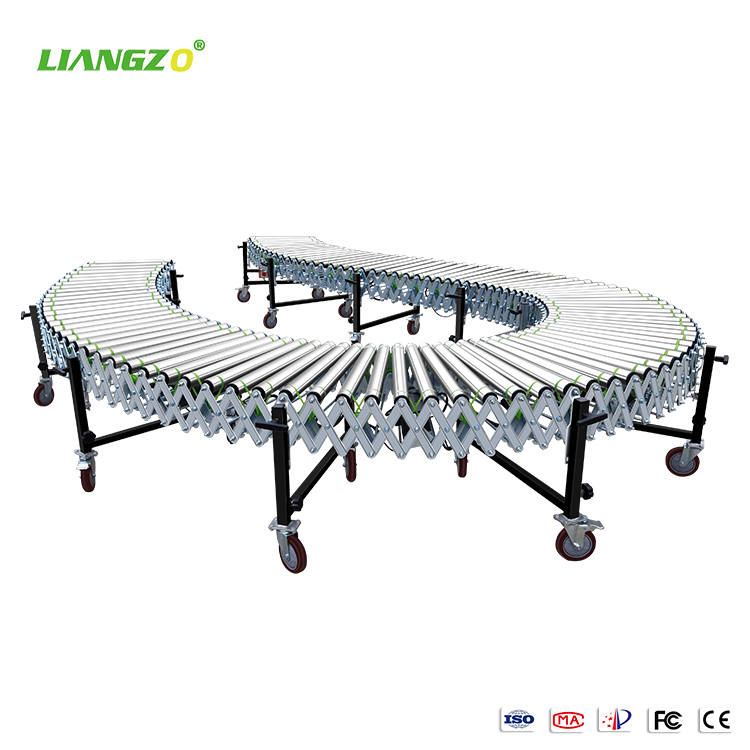 Liangzo Stainless Steel Flexible O Line Expandable Roller Conveyor for Trunk Unloading