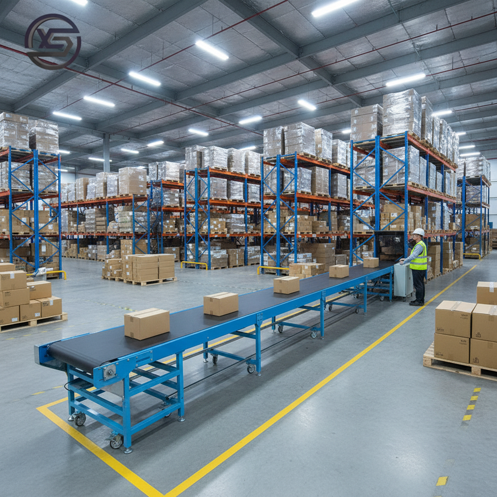 Heavy-duty Logistics and Express Delivery Blue Steel Frame Factory Custom Rubber Belt Conveyor Warehouse Packages Transportation