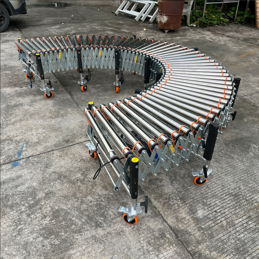 Industrial Heavy-duty Adjustable Speed Rubber Loaded Roller Conveyor Is Used In Factory Warehouses And Work Assembly Lines.