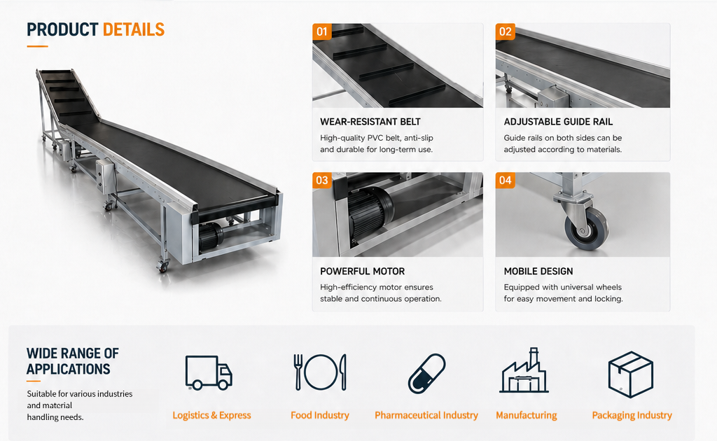 Durable Industrial Belt Conveyor with Motor for E-commerce Fulfillment Package Material Handling System