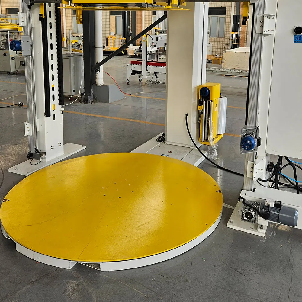 Fully Automatic Pallet Strapping and Wrapping System Integrated with Conveyor for Packaging Lines