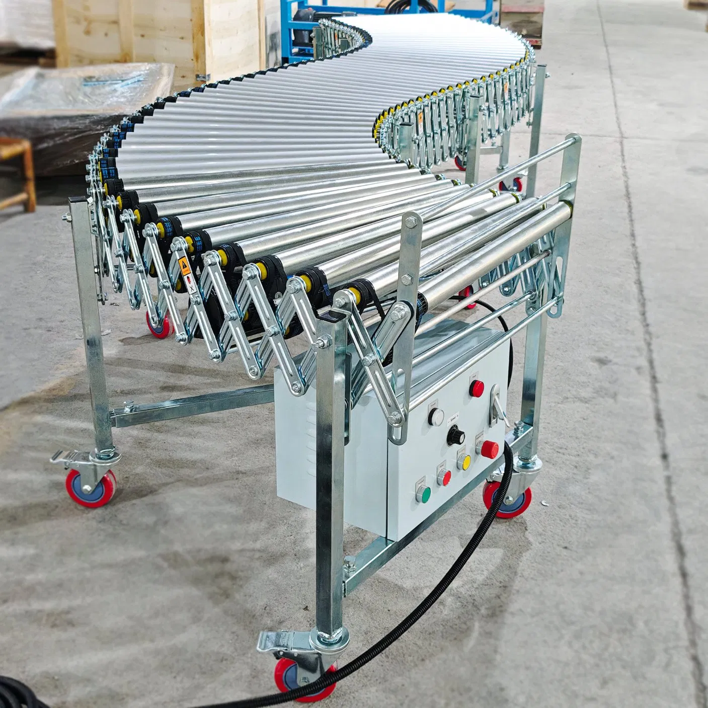 Powered Roller Conveyor Flexible Expandable and Retractable for Warehouse Materil Handling