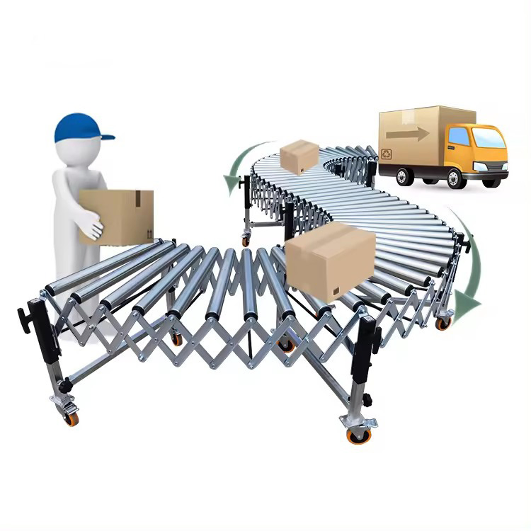 Poly-V Belt Driven Roller Conveyor Flexible Expandable Roller Conveyor Transportation Systems Stainless Steel Roller Belt Truck Unloading
