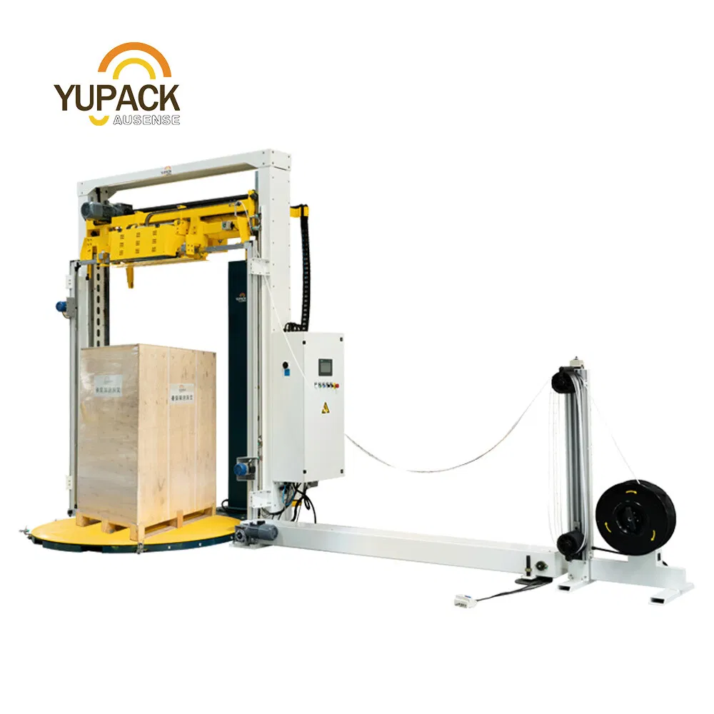 Fully Automatic Pallet Strapping and Wrapping System Integrated with Conveyor for Packaging Lines