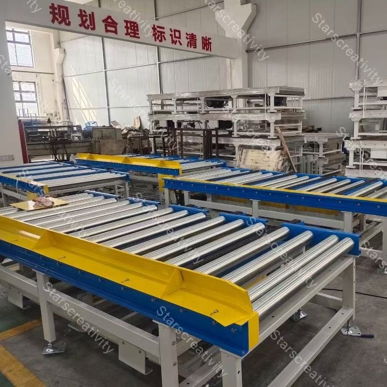 Heavy-Duty Industry Powered Pallet Handling Roller Conveyor System, Pallet Chain Drive Live Roller Conveyor