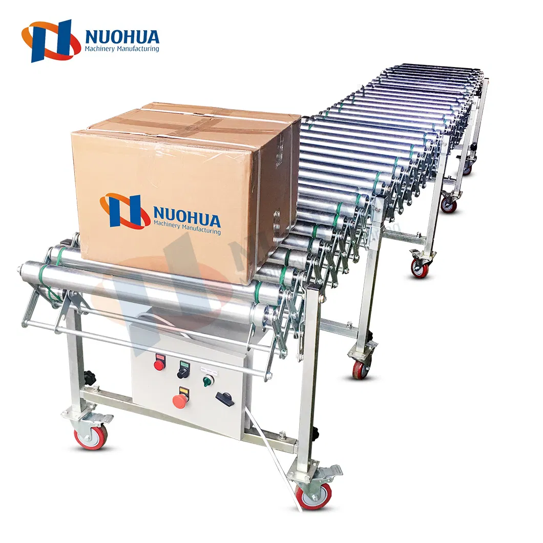 Heat Resistant New Nuohua China Expanding Roller Conveyor Loading Conveyor Motorized Flexible Expandable Roller Conveyor with Heavy Load Capacity