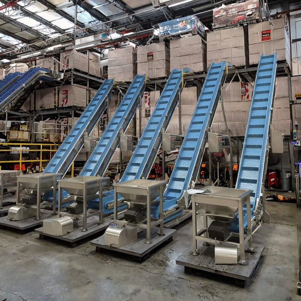 Modular Plastic Incline Conveyor with Side Guards | Low Maintenance Belt Conveyor System/Food Loading Elevator