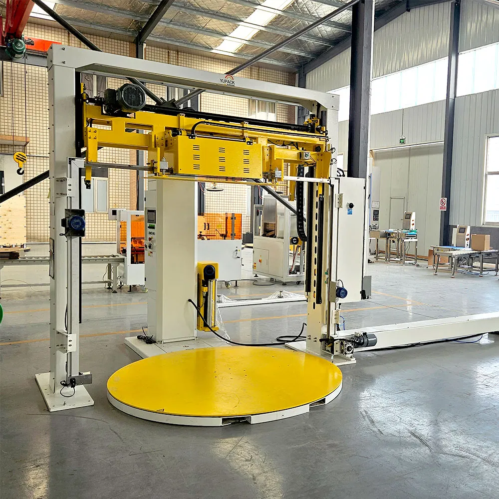 Fully Automatic Pallet Strapping and Wrapping System Integrated with Conveyor for Packaging Lines