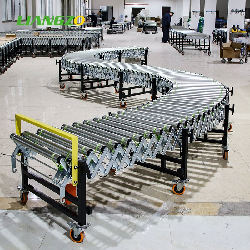 Liangzo Carbon Steel Flexible O Line Expandable Roller Conveyor for Trunk Unloading