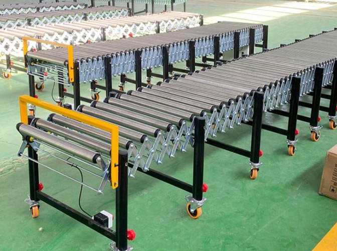 Goldtec Fully Adjustable Carton Box Unloading Conveyor Belt E-commerce Logistics Express Sorting Flexible Roller Conveyor