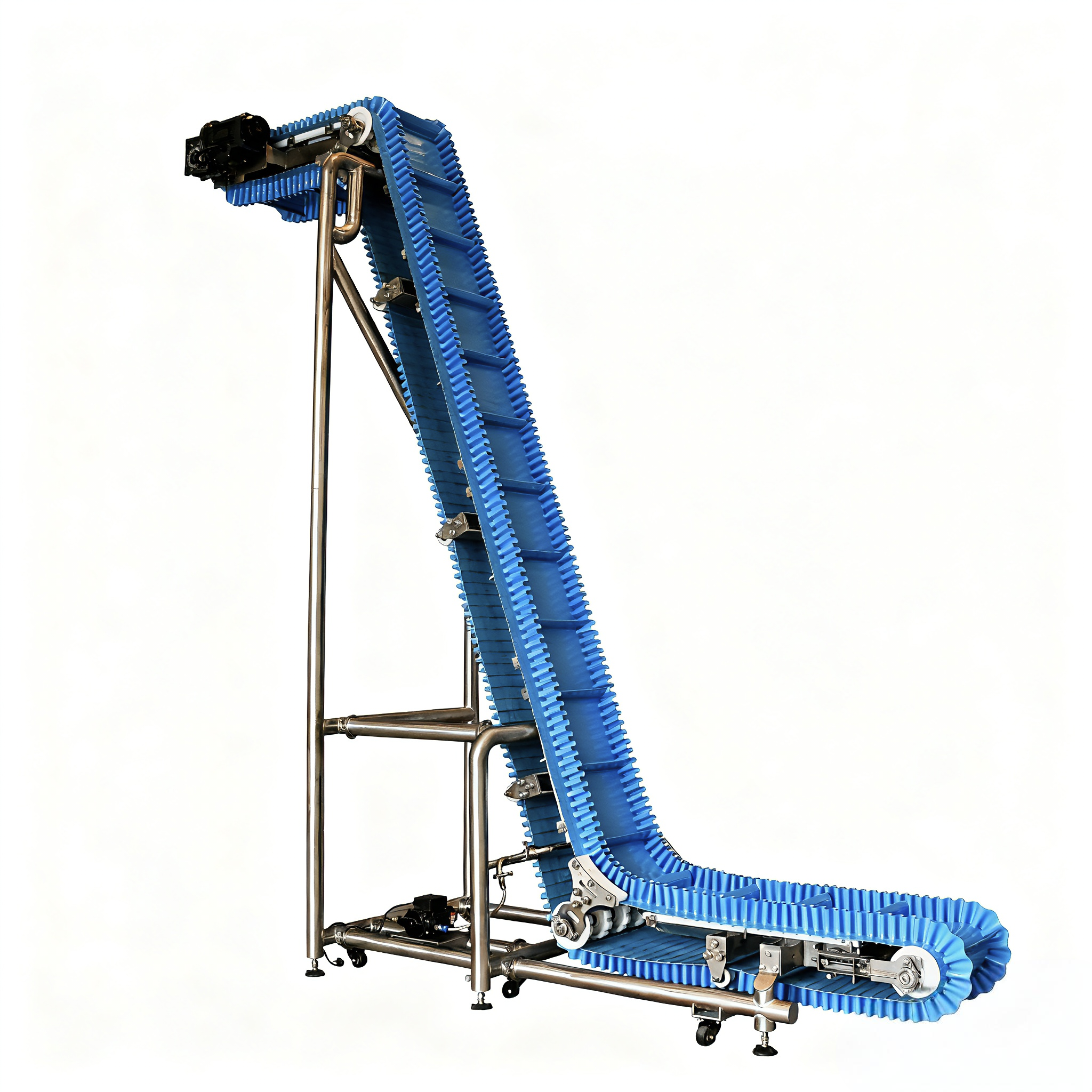 Modular Plastic Incline Conveyor with Side Guards | Low Maintenance Belt Conveyor System/Food Loading Elevator