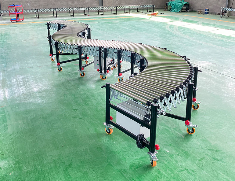 Goldtec Fully Adjustable Carton Box Unloading Conveyor Belt E-commerce Logistics Express Sorting Flexible Roller Conveyor
