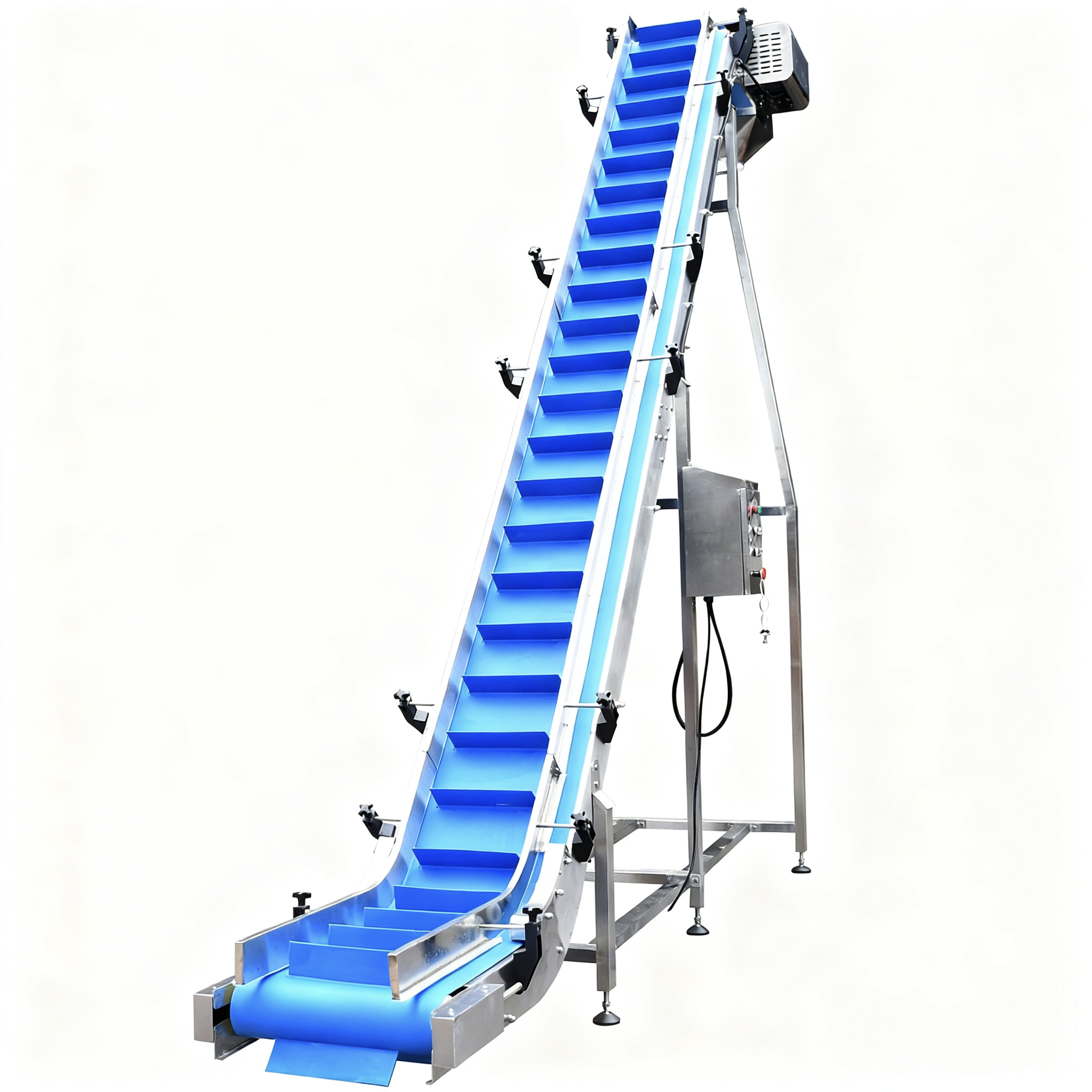 Modular Plastic Incline Conveyor with Side Guards | Low Maintenance Belt Conveyor System/Food Loading Elevator