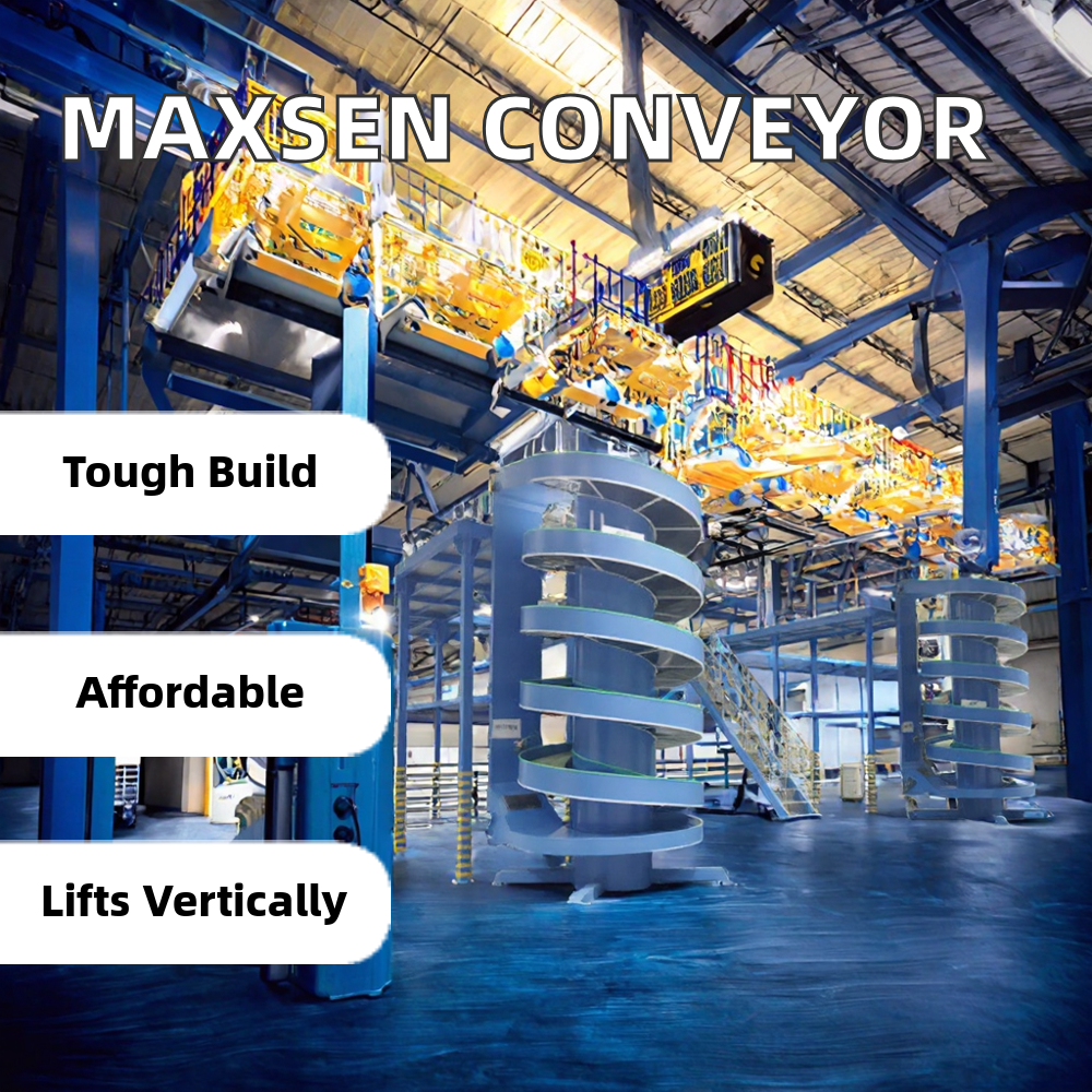 Maxsen Motored Gravity Spiral Conveyor System 1 Year CE Certified Stainless Steel Frame Modular Design for Vertical Lifting
