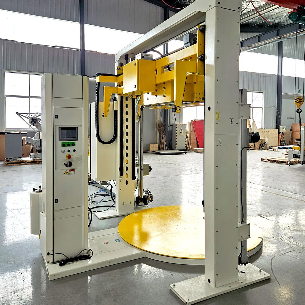 Fully Automatic Pallet Strapping and Wrapping System Integrated with Conveyor for Packaging Lines