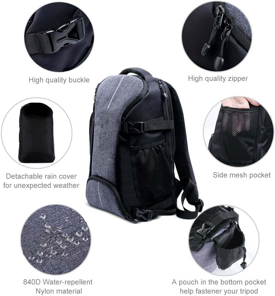 Waterproof Camera Bag with Tripod Strap and Rain