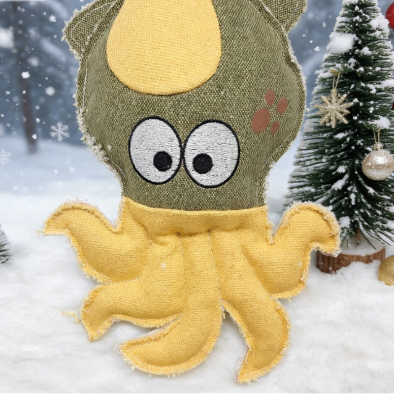 Eco Friendly Recycled Canvas Octopus Dog Toy Supporting Sustainable Pet Ownership Practices