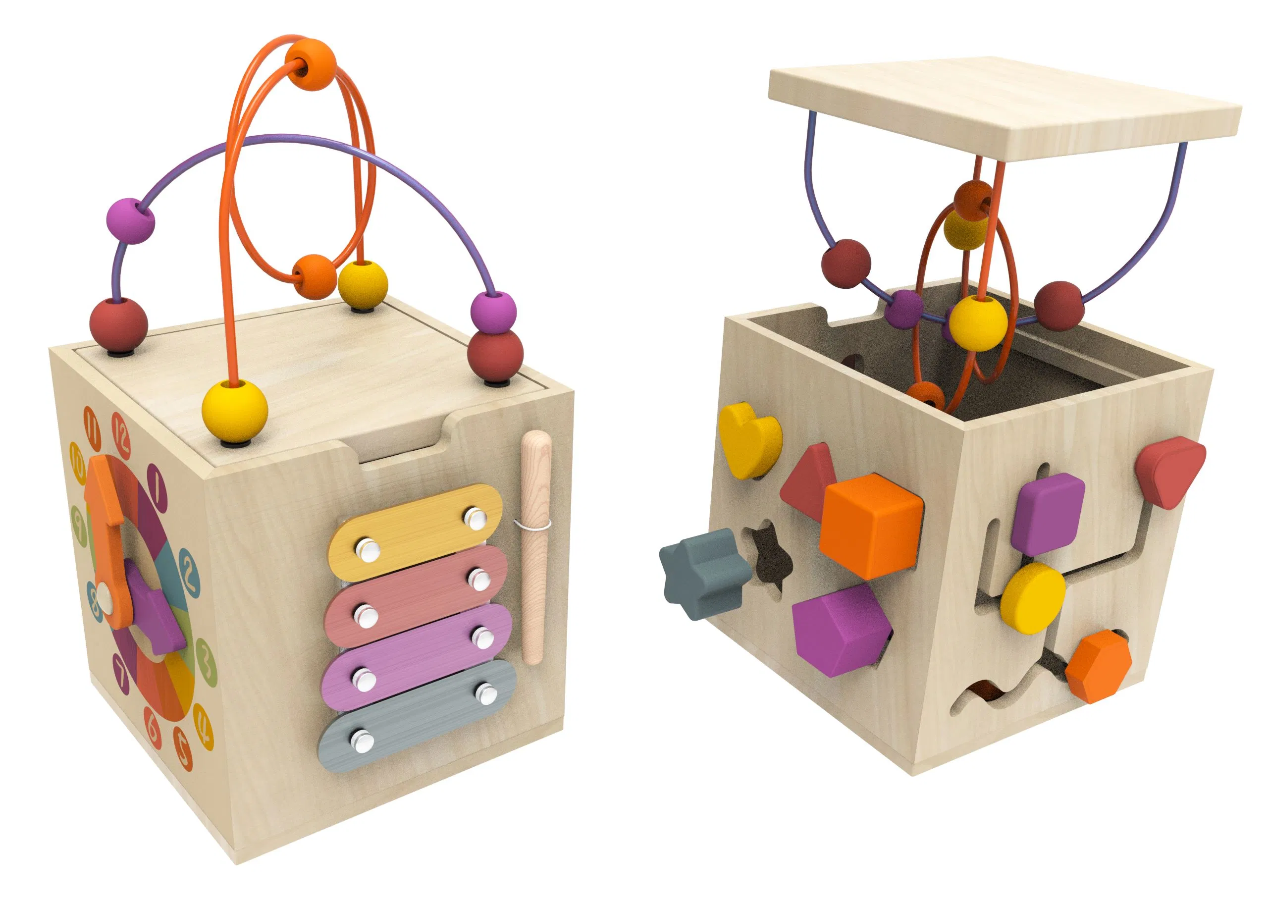 Wooden Montessori Intellectual Educational Wholesale Baby Kids Children DIY Puzzle Toys Multi-Activity Cube Toy for Kids and Children