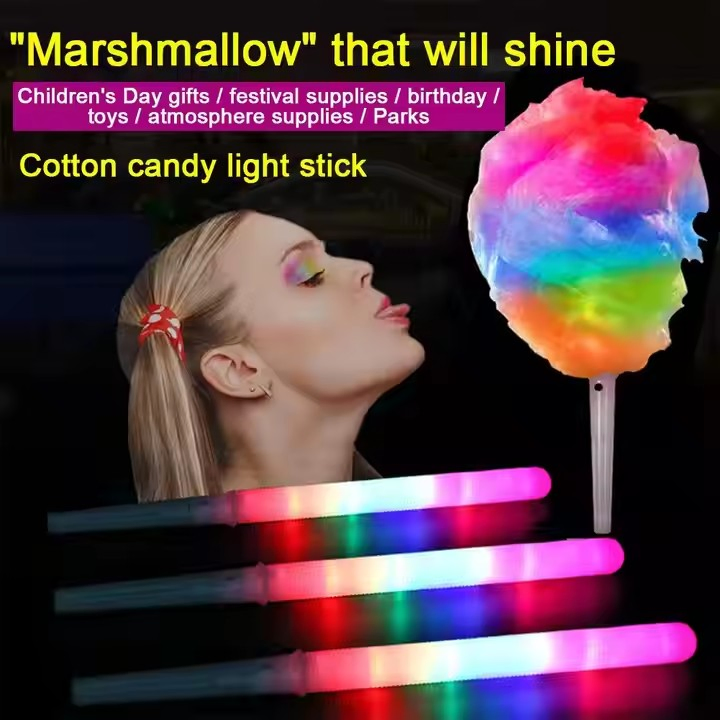 Colorful LED Glow Sticks Cotton Candy Cones Reusable Glowing Marshmallows Sticks LED Glowing Cheer Tube Dark Light Kids Toy for Party Supplies