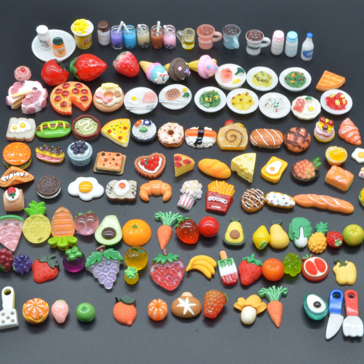 3D Resin Supermarket Toys Mini Dollhouse Accessories Toast Cake Sandwich Pizza Tarts Egg Bread Miniature Food Kitchen Kids Play