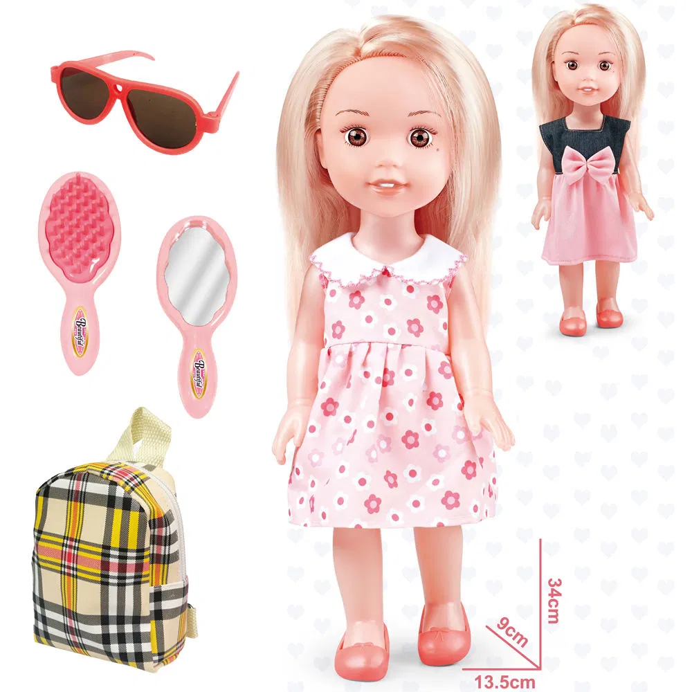 Custom Girl Toy Princess Clothes Dresses up Schoolbag Sun Glasses Comb Mirror Accessories 13 Inch Silicone Vinvldollfor Girlsvinyl Doll