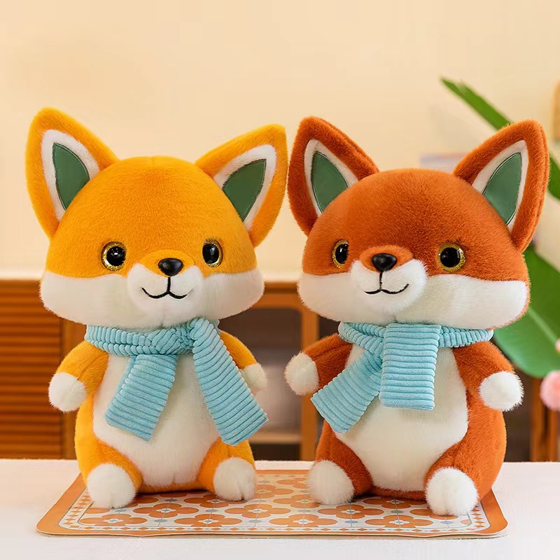 Fox Fluffy Soft Stuffed Doll with Scarf Custom Pillow Gift Plush Toys