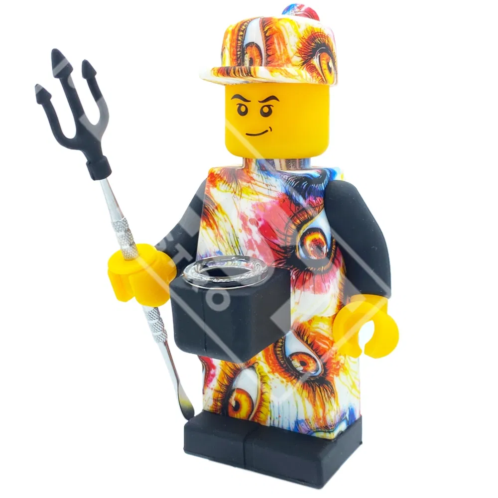 Bestdistro New Design Wholesale Silicone Graffiti Style Lego Minifigures Design Glass Silicone DAB Rig Pipe Smoking Water Pipe Smoking Accessories