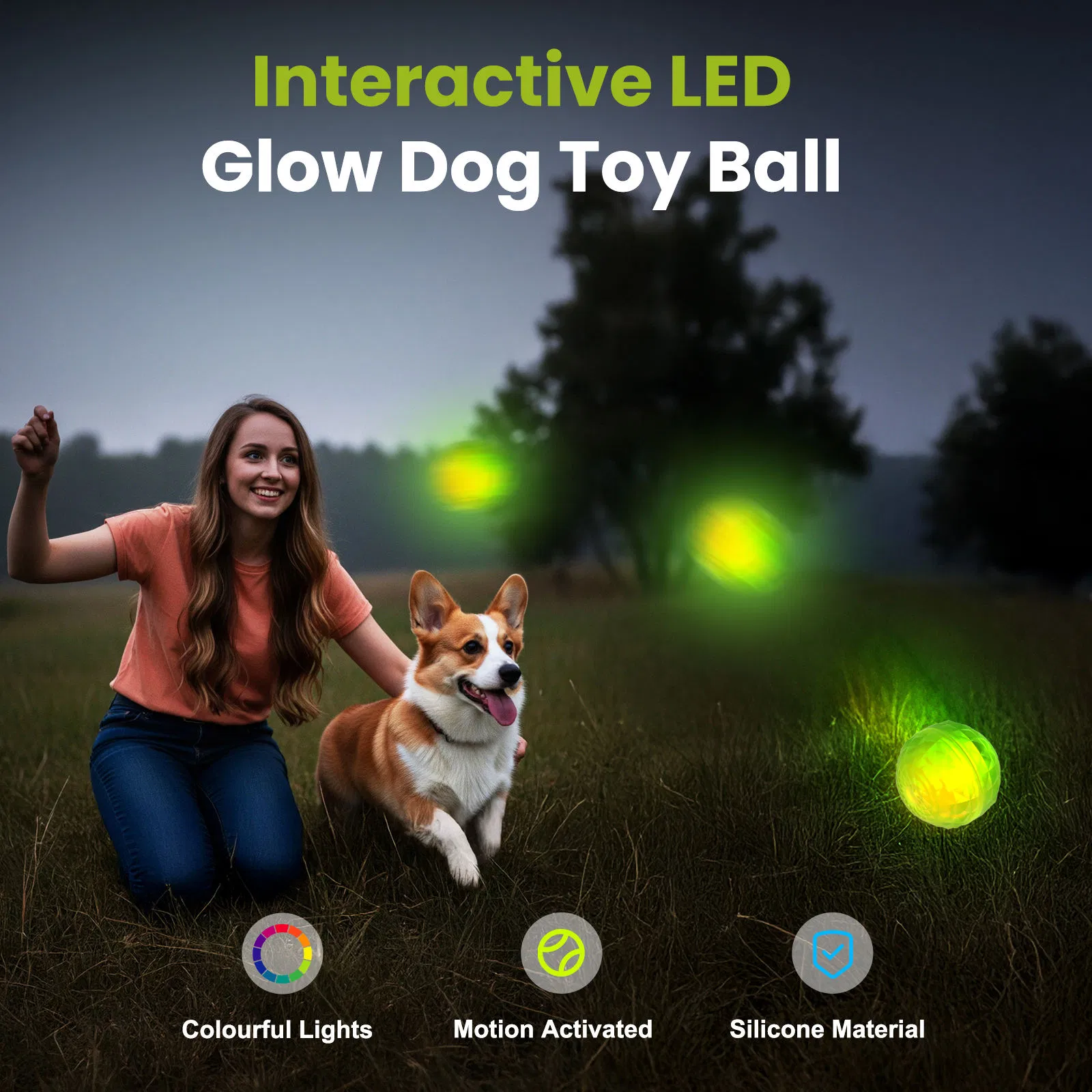 New Arrival Pet Interactive Durable LED Light up Silicon Dog Chew Toy Ball Halloween Glow in The Dark Puppy Toy Ball