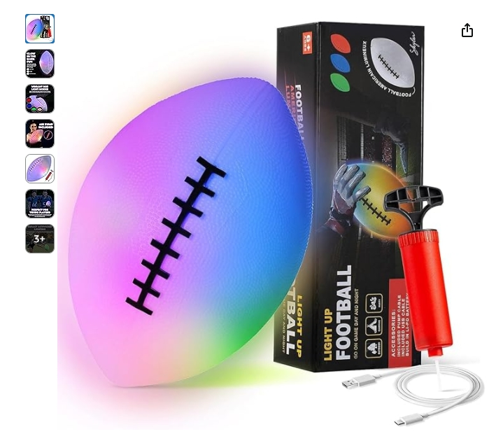 Glow in The Dark Football Light up Rechargeable LED Ball for Kids &amp; Adults, Outdoor Sports, Beach, Camping, Fun Night Game, USB Kids Toys